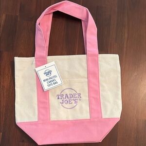Viral Trader Joe’s Pink and Cream Canvas Tote with Sturdy Handles!